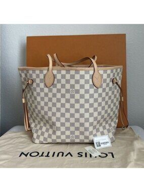 Louis Vuitton Neverfull Damier Azur Mm White Coated Tote